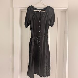 Time and Tru Cotton Black Midi Dress with Button Front cotton gauze